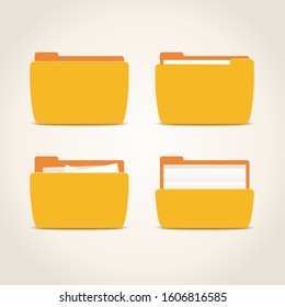 Set of closed and open folders, filled with documents and empty folders. Vector illustration with different kinds of folders