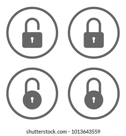 Set of closed and open padlock icons. Vector.