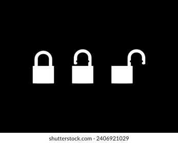 Set of the Closed and Open Padlock Silhouette, Flat Style, can use for Art Illustration, Pictogram, Logo Gram, Website or Graphic Design Element. Vector Illustration 