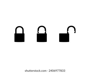 Set of the Closed and Open Padlock Silhouette, Flat Style, can use for Art Illustration, Pictogram, Logo Gram, Website or Graphic Design Element. Vector Illustration 