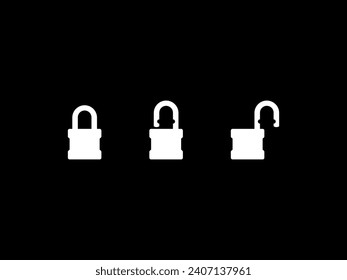 El conjunto de la silueta de bloqueo cerrado y abierto, de estilo plano, puede utilizarse para la ilustración de arte, el pictograma, el logotipo, el sitio web o el elemento de diseño gráfico. Ilustración vectorial 