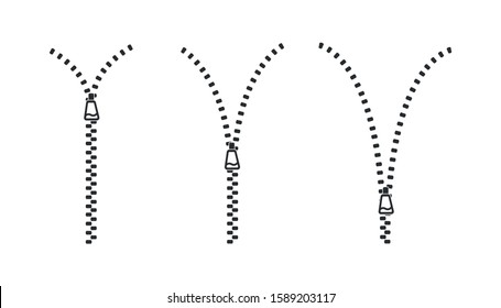 Set of closed and open zipper with zip Vector illustration.