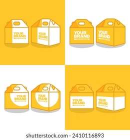 a set of closed orange carton box container, cardboard box mockup set, isolated
