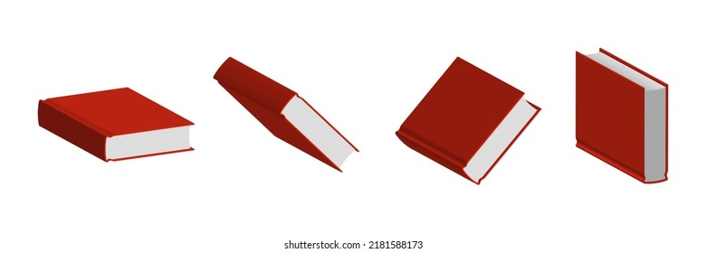 Set of closed red books in different positions for bookstore