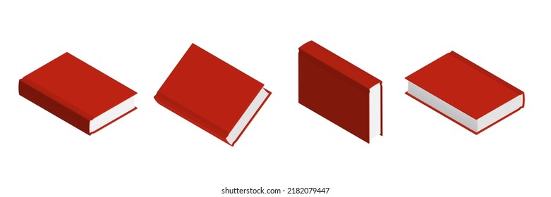Set of closed red books in different positions for bookstore