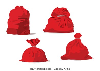 set of closed red Christmas present bags. vector illustration 