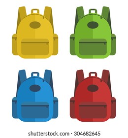 Set of closed school bags in different colour flat design
