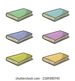 A set of closed Thick books in multicolored leather covers, vector illustration in cartoon style on a white background