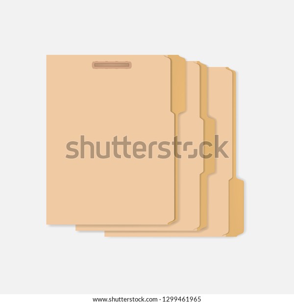 Set of\
closed variously tabbed file folders with interior fastener to keep\
paper documents, letter size. Vector\
mockup.