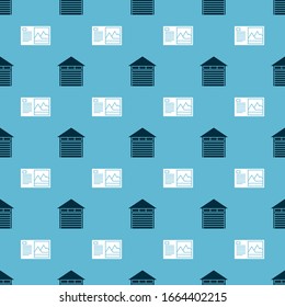 Set Closed warehouse  and Postcard  on seamless pattern. Vector