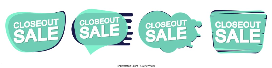 Set Closeout Sale bubble banners design template, discount tags, app icons, vector illustration