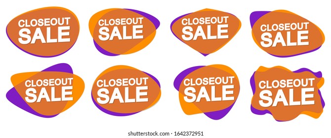 Set Closeout Sale bubble banners design template, discount tags, app icons, vector illustration