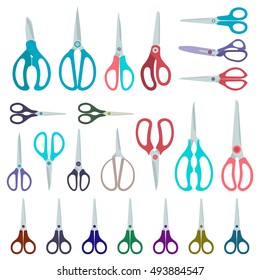 Set of closes color scissors on white background. Vector illustration