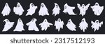 Set of cloth Ghosts. Flying Phantoms. Halloween scary ghostly monsters. Mysterious night shadows characters. Isolated vector illustration EPS10