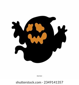 Set of cloth Ghosts. Flying Phantoms. Halloween scary ghostly monsters. Cute cartoon spooky characters. Holiday Silhouettes. Vector illustration.