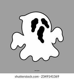 Set of cloth Ghosts. Flying Phantoms. Halloween scary ghostly monsters. Cute cartoon spooky characters. Holiday Silhouettes. Vector illustration.