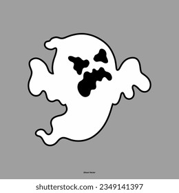 Set of cloth Ghosts. Flying Phantoms. Halloween scary ghostly monsters. Cute cartoon spooky characters. Holiday Silhouettes. Vector illustration.