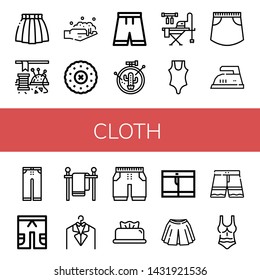 Set Of Cloth Icons Such As Skirt, Sewing, Washing, Embroidery, Short, Ironing Board, Swimsuit, Iron, Trousers, Clothes Line, Laundry, Shorts, Wipes , Cloth