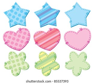 set of cloth patches on white background, scrapbooking elements