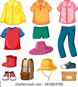Set of clothes with accessories isolated on white background illustration