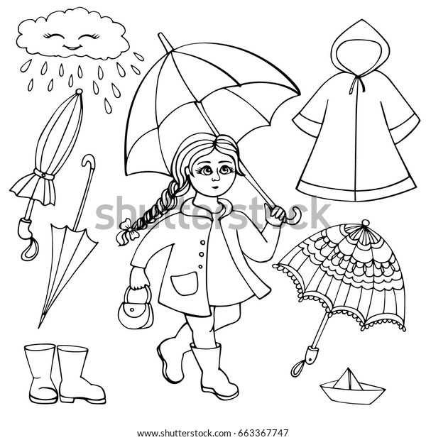 Set Clothes Accessories Rainy Weather Girl Stock Vector (Royalty Free ...