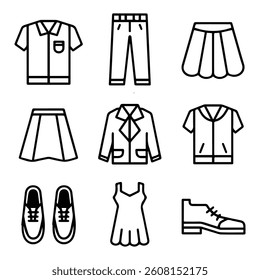 Set of Clothes and Accessories Related Line Icons. Outline Symbol Collection, Editable Stroke