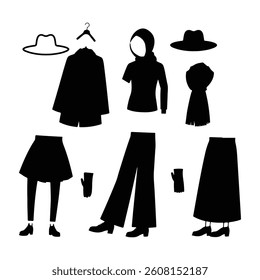 Set of Clothes and Accessories Related Line Icons. Outline Symbol Collection, Editable Stroke