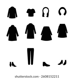 Set of Clothes and Accessories Related Line Icons. Outline Symbol Collection, Editable Stroke