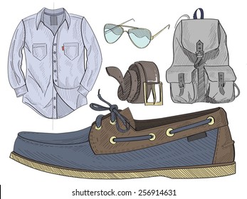 Set of clothes, bag,glasses and shoes