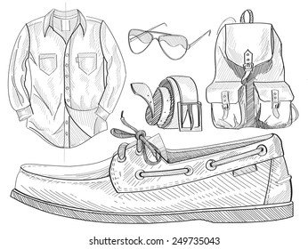 set of clothes, bag,glasses and shoes for everyday