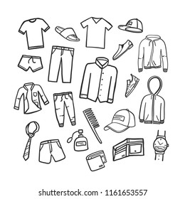 Set of clothes doodle drawn by hand on the tablet. Vector illustartion.