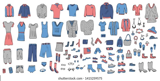 Set Clothes Doodle Style Apparel Collection Stock Vector (Royalty Free ...