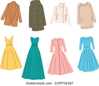 set of clothes in doodle style vector