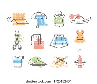 Set of clothes, fashion and handiwork icons. 