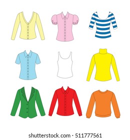 set of clothes for girls on white background