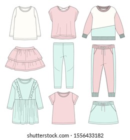 Set of clothes for girls. Vector illustration. 