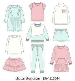 Set of clothes for girls. Vector illustration. 