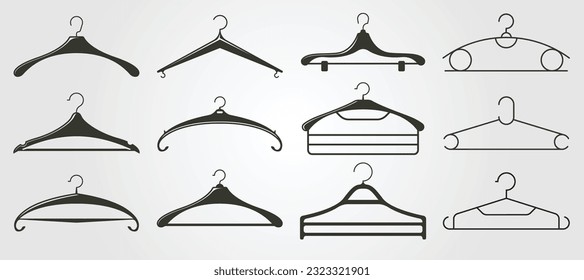 set of clothes hanger vector silhouette illustration design, hanger bundle vintage illustration design