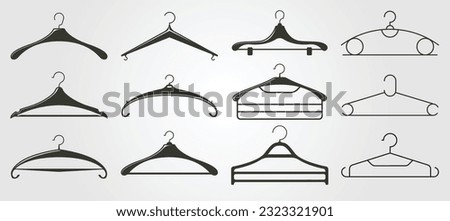 set of clothes hanger vector silhouette illustration design, hanger bundle vintage illustration design