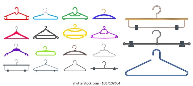 set of clothes hangers or clothes hangers isolated on white background or illustration of clothes hangers black white style. 