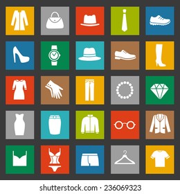  Set of Clothes Icons. Clothing Store. Vector