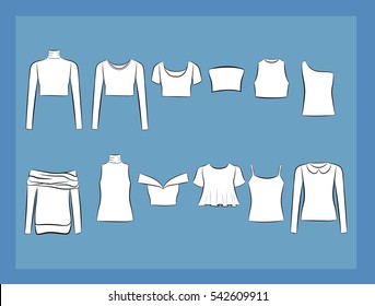 Set of clothes icons. Female cloth collection, vector illustration.