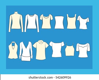 Set of clothes icons. Female cloth collection, vector illustration.