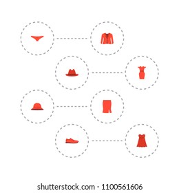 Set of clothes icons flat style symbols with jacket, panama, sneakers and other icons for your web mobile app logo design.