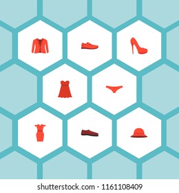 Set of clothes icons flat style symbols with stiletto, shoe, underpants and other icons for your web mobile app logo design.