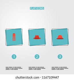 Set of clothes icons flat style symbols with woman hat, panama, trousers and other icons for your web mobile app logo design.