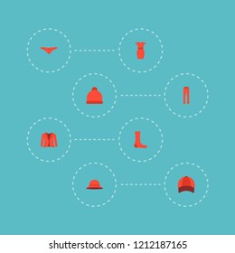 Set of clothes icons flat style symbols with evening dress, socks, beanie and other icons for your web mobile app logo design.