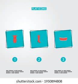 Set of clothes icons flat style symbols with evening dress, heeled shoe, underwear and other icons for your web mobile app logo design.