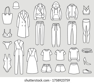 Set of clothes icons, line style. Vector illustration