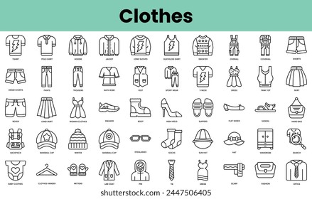 Set of clothes icons. Linear style icon bundle. Vector Illustration